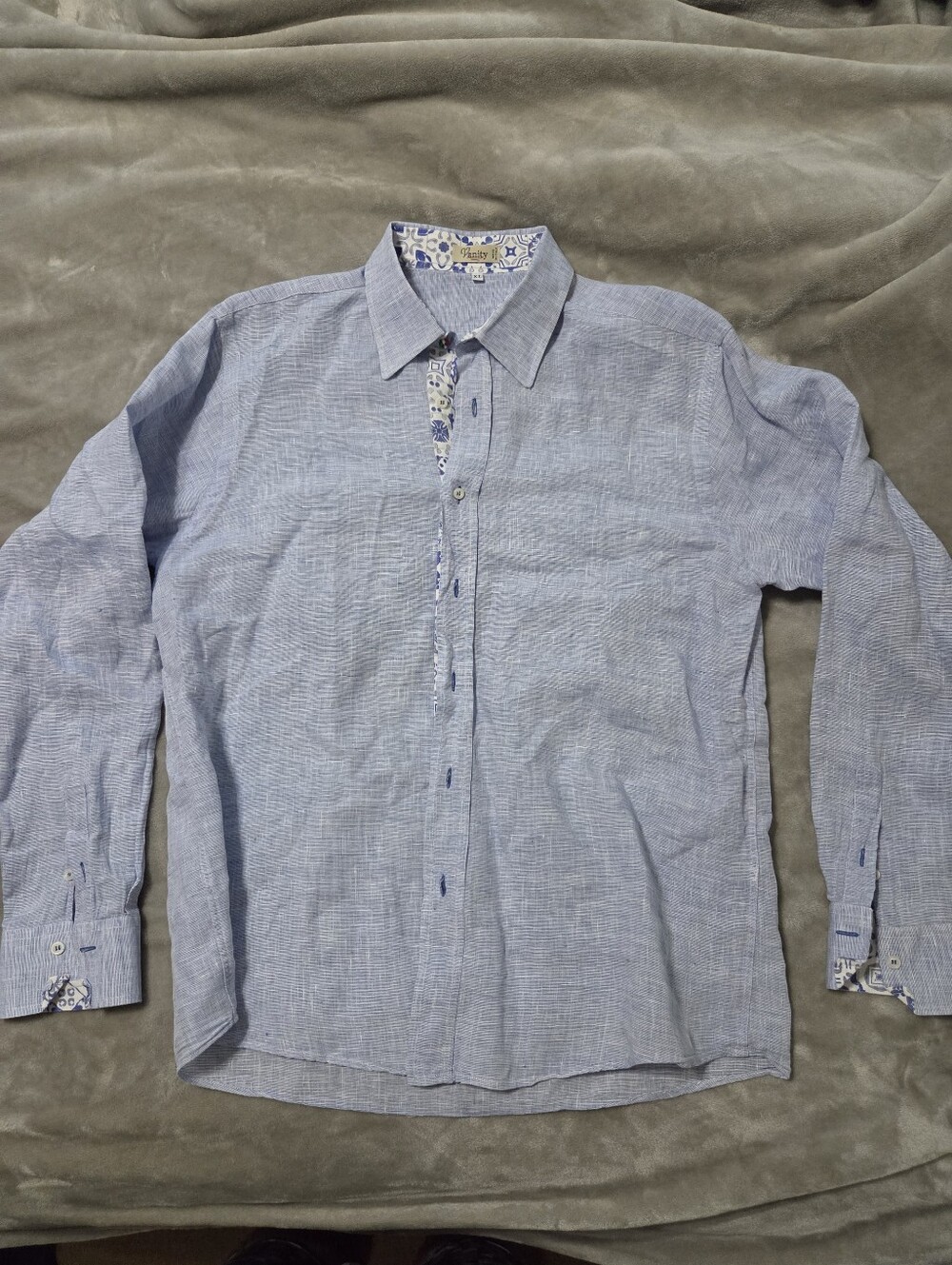 Vanity Men's Light Blue 100% Linen Button-Down Shirt Made In Italy